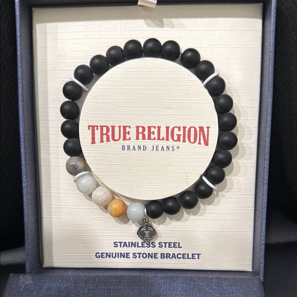 True Religion Black and Multicolor Stone Bracelet